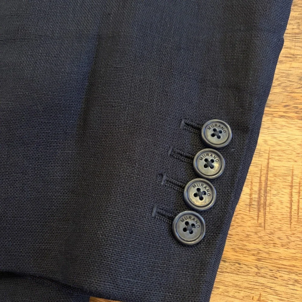Murano Linen Blazer Mens S 38 Baird McNutt Classic Navy Blue Slim Summer Wedding